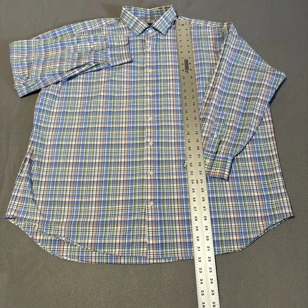 Polo Ralph Lauren Dress Shirt Mens 2XB Blue Green Plaid Button Up Stretch Pony